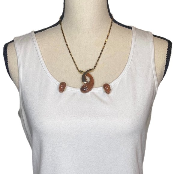 Women's Brown Pendant Necklace with Matching Clip-On Earrings - Picture 2 of 11